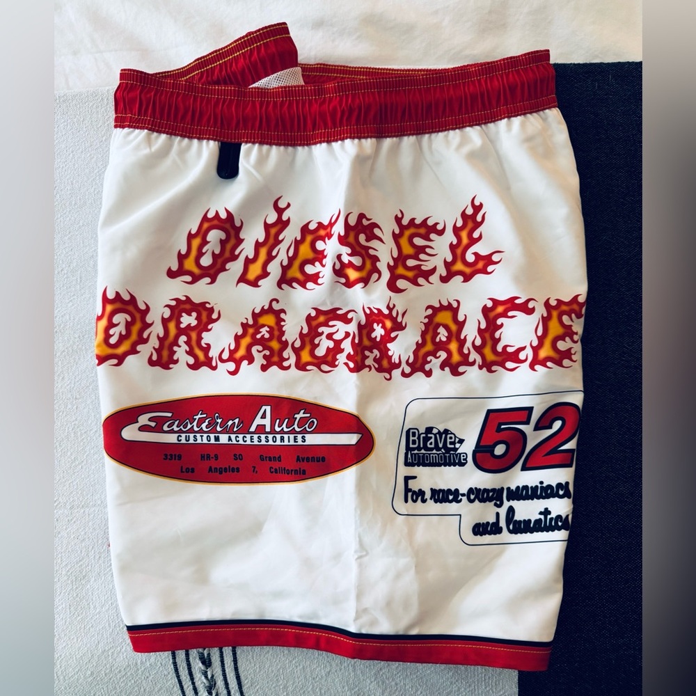 Diesel White and Red Swim Trunks - Picture 3 of 10